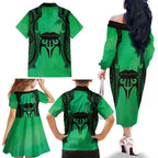 Personalised Moko Kauae New Zealand Family Matching Off The Shoulder Long Sleeve Dress and Hawaiian Shirt Maori Chin Tattoo Green - Aussie Hoodie