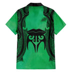 Personalised Moko Kauae New Zealand Family Matching Off The Shoulder Long Sleeve Dress and Hawaiian Shirt Maori Chin Tattoo Green - Aussie Hoodie