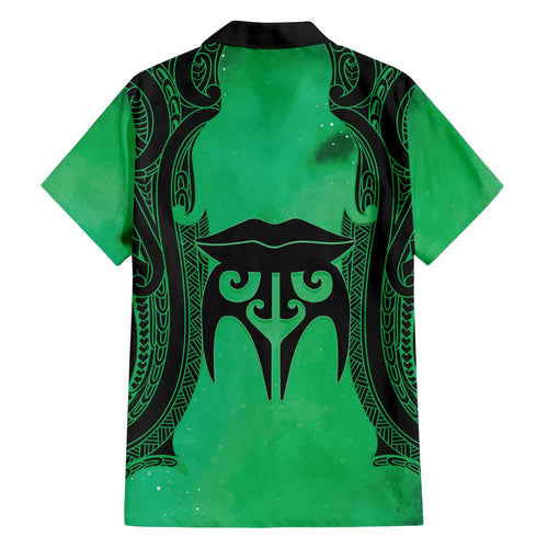 Personalised Moko Kauae New Zealand Family Matching Off The Shoulder Long Sleeve Dress and Hawaiian Shirt Maori Chin Tattoo Green - Aussie Hoodie
