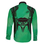 Personalised Moko Kauae New Zealand Family Matching Off The Shoulder Long Sleeve Dress and Hawaiian Shirt Maori Chin Tattoo Green - Aussie Hoodie