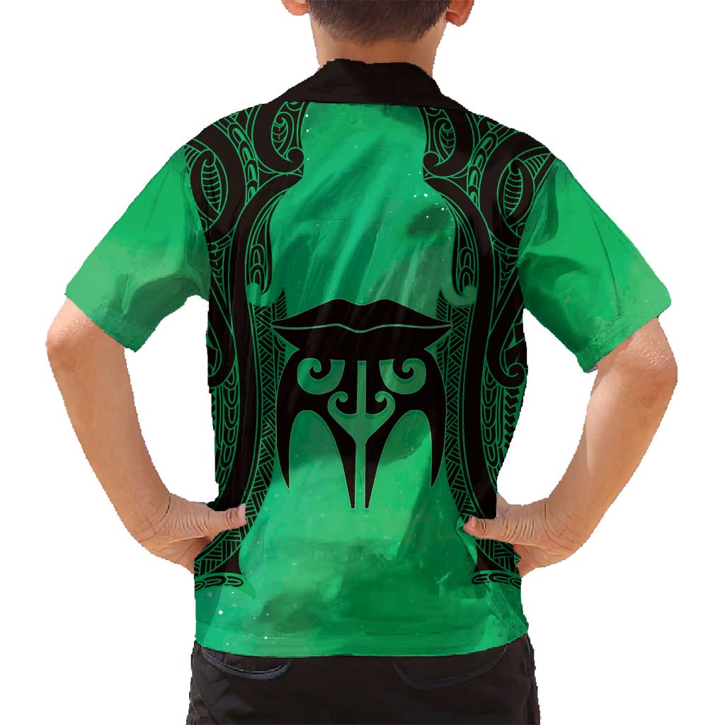 Personalised Moko Kauae New Zealand Family Matching Off Shoulder Maxi Dress and Hawaiian Shirt Maori Chin Tattoo Green - Aussie Hoodie