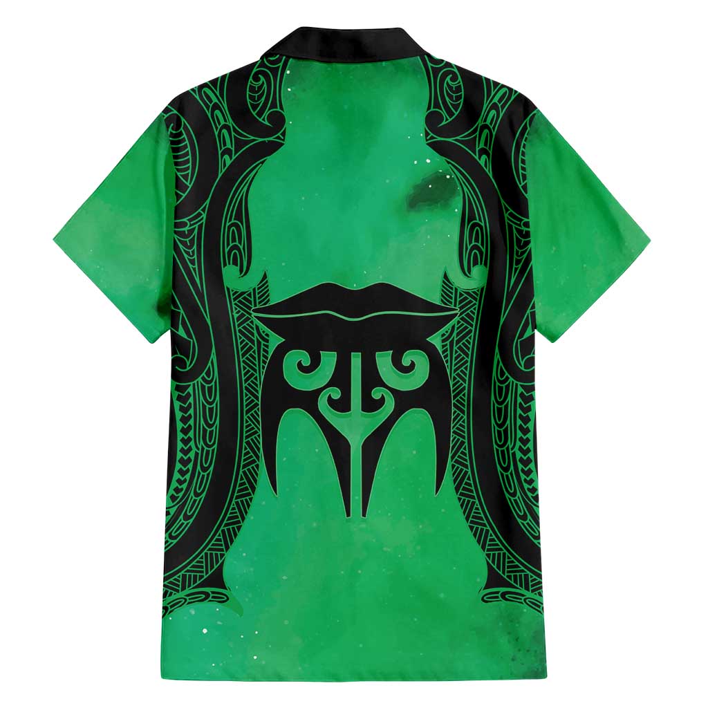 Personalised Moko Kauae New Zealand Family Matching Off Shoulder Maxi Dress and Hawaiian Shirt Maori Chin Tattoo Green - Aussie Hoodie
