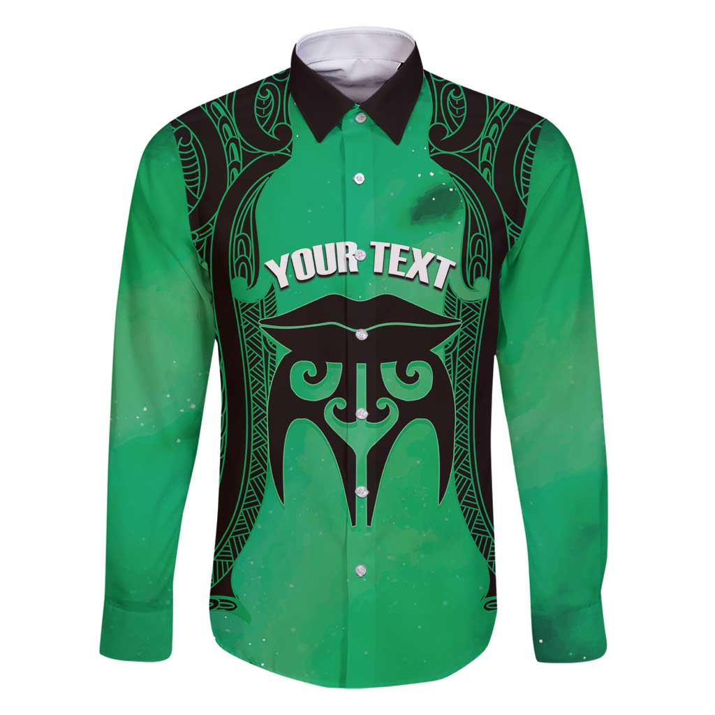 Personalised Moko Kauae New Zealand Family Matching Off Shoulder Maxi Dress and Hawaiian Shirt Maori Chin Tattoo Green - Aussie Hoodie