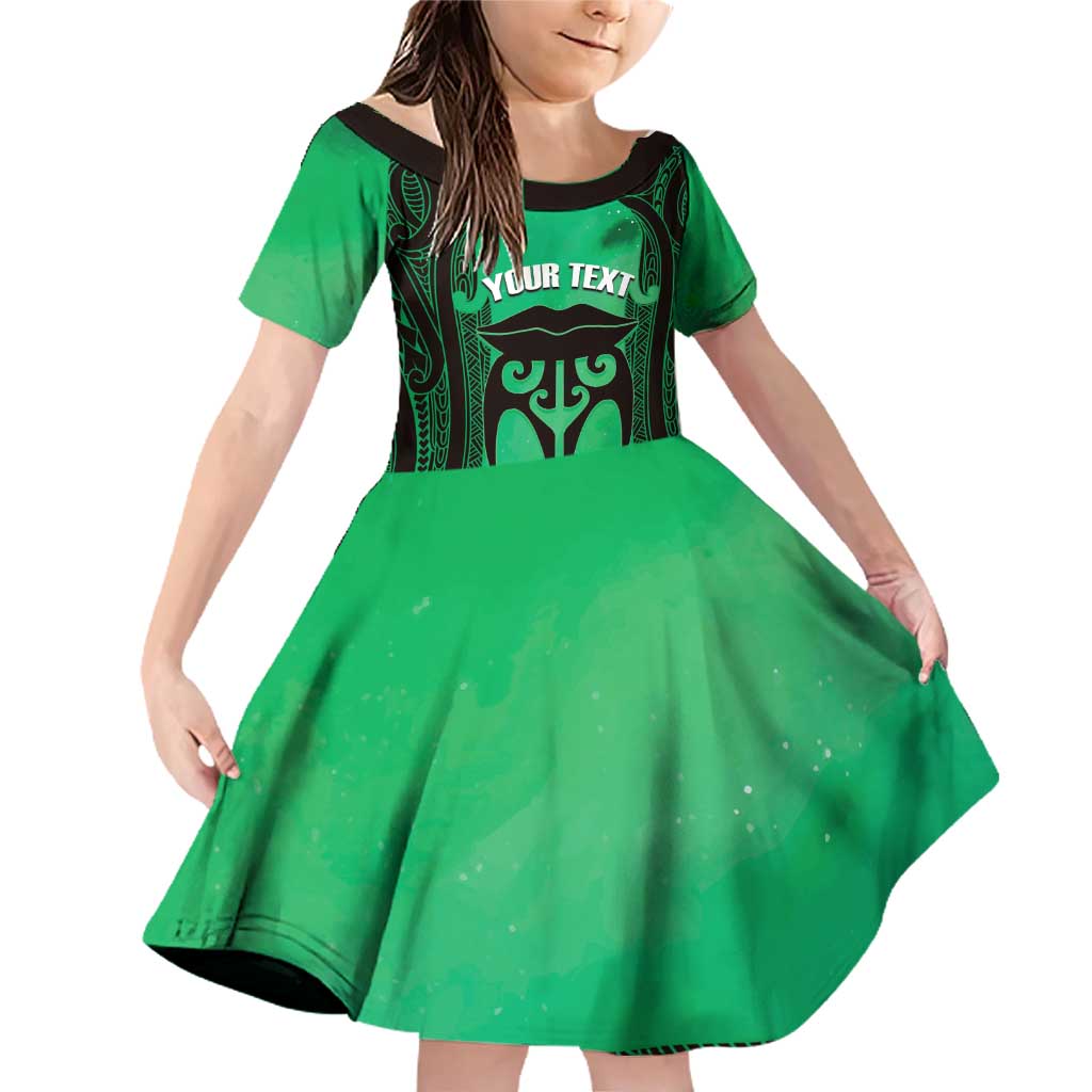 Personalised Moko Kauae New Zealand Family Matching Off Shoulder Short Dress and Hawaiian Shirt Maori Chin Tattoo Green - Aussie Hoodie