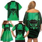 Personalised Moko Kauae New Zealand Family Matching Off Shoulder Short Dress and Hawaiian Shirt Maori Chin Tattoo Green - Aussie Hoodie