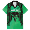 Personalised Moko Kauae New Zealand Family Matching Off Shoulder Short Dress and Hawaiian Shirt Maori Chin Tattoo Green - Aussie Hoodie