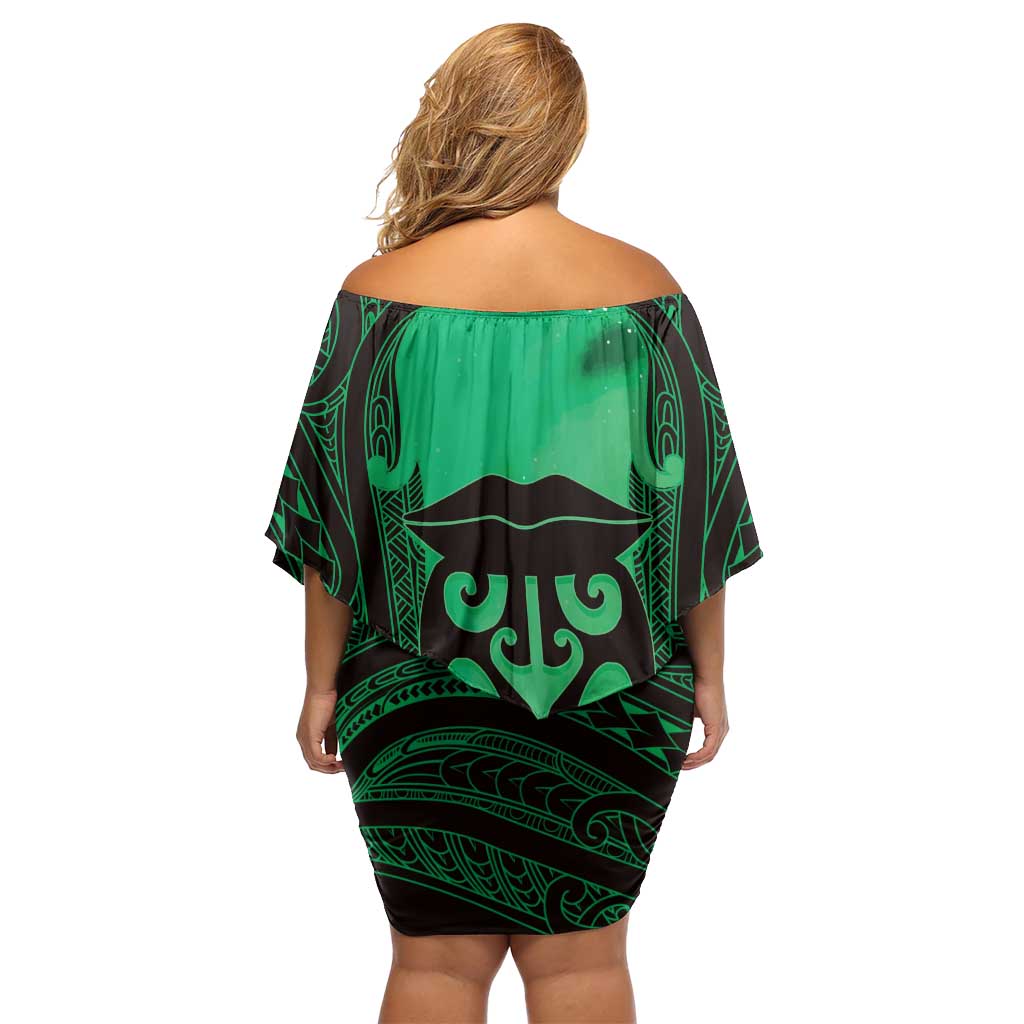 Personalised Moko Kauae New Zealand Family Matching Off Shoulder Short Dress and Hawaiian Shirt Maori Chin Tattoo Green - Aussie Hoodie