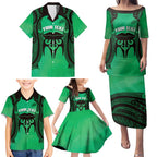 Personalised Moko Kauae New Zealand Family Matching Puletasi and Hawaiian Shirt Maori Chin Tattoo Green - Aussie Hoodie