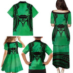 Personalised Moko Kauae New Zealand Family Matching Puletasi and Hawaiian Shirt Maori Chin Tattoo Green - Aussie Hoodie