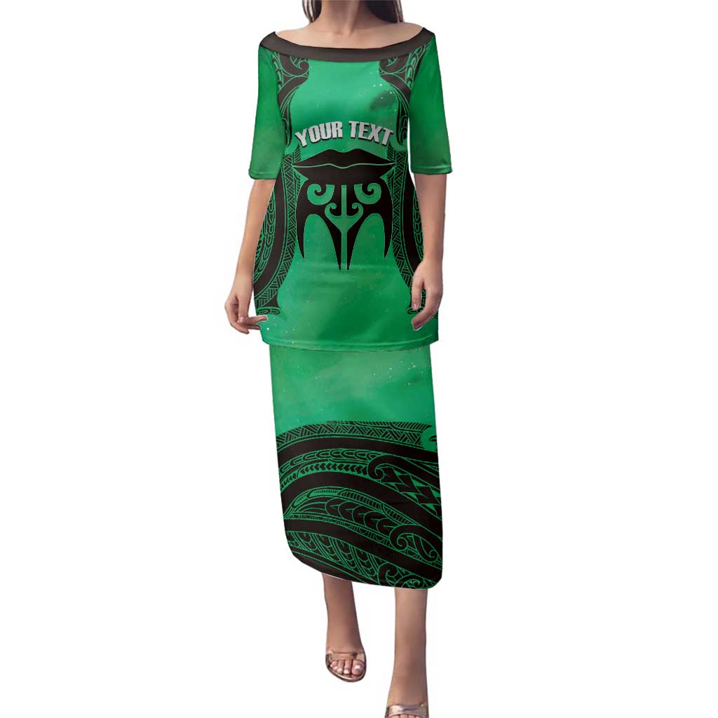 Personalised Moko Kauae New Zealand Family Matching Puletasi and Hawaiian Shirt Maori Chin Tattoo Green - Aussie Hoodie