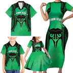 Personalised Moko Kauae New Zealand Family Matching Short Sleeve Bodycon Dress and Hawaiian Shirt Maori Chin Tattoo Green - Aussie Hoodie