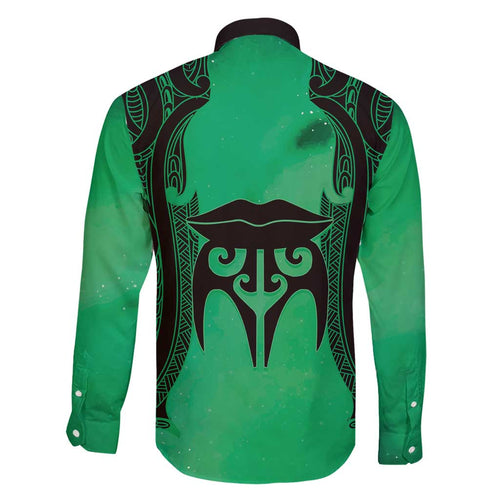Personalised Moko Kauae New Zealand Family Matching Short Sleeve Bodycon Dress and Hawaiian Shirt Maori Chin Tattoo Green - Aussie Hoodie