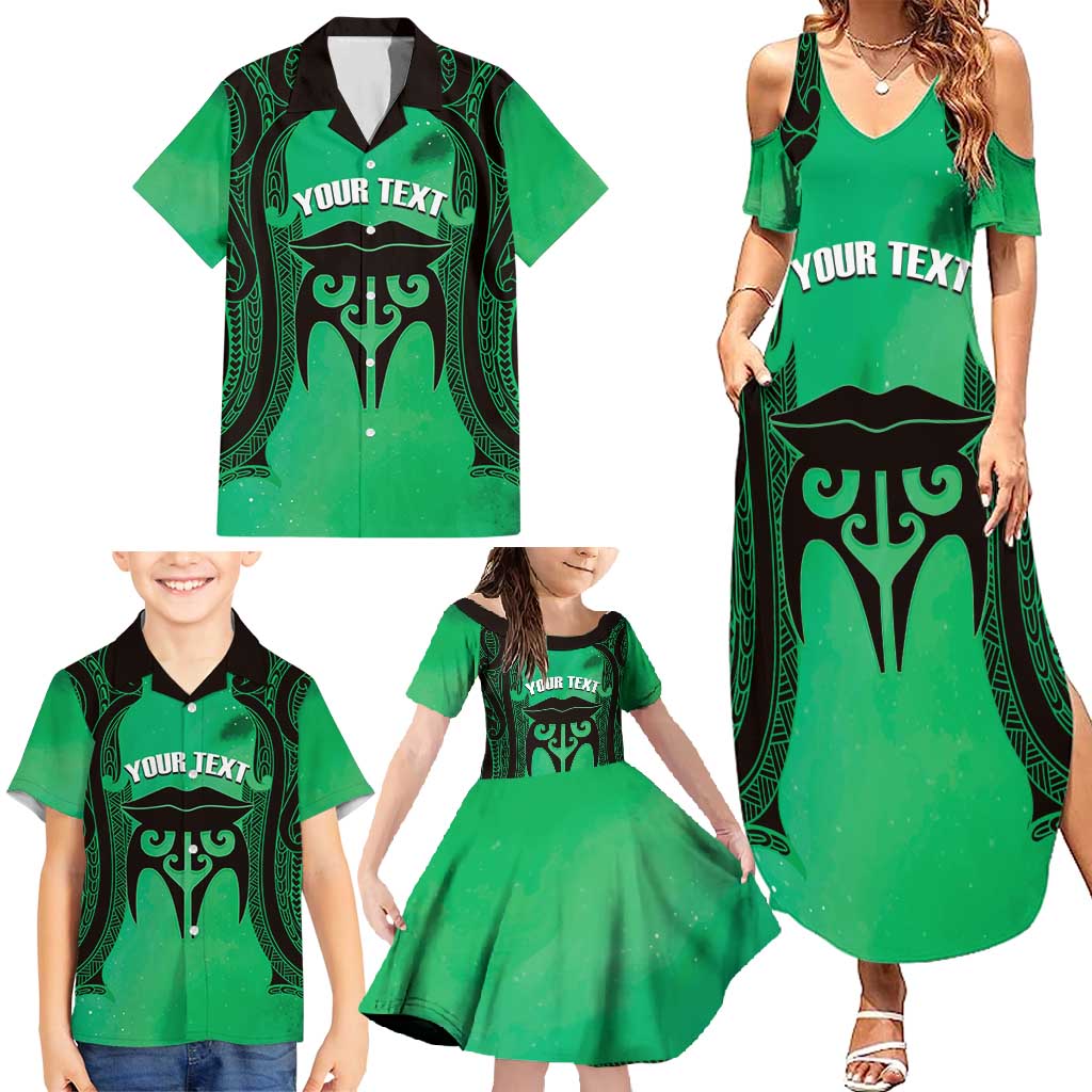 Personalised Moko Kauae New Zealand Family Matching Summer Maxi Dress and Hawaiian Shirt Maori Chin Tattoo Green - Aussie Hoodie