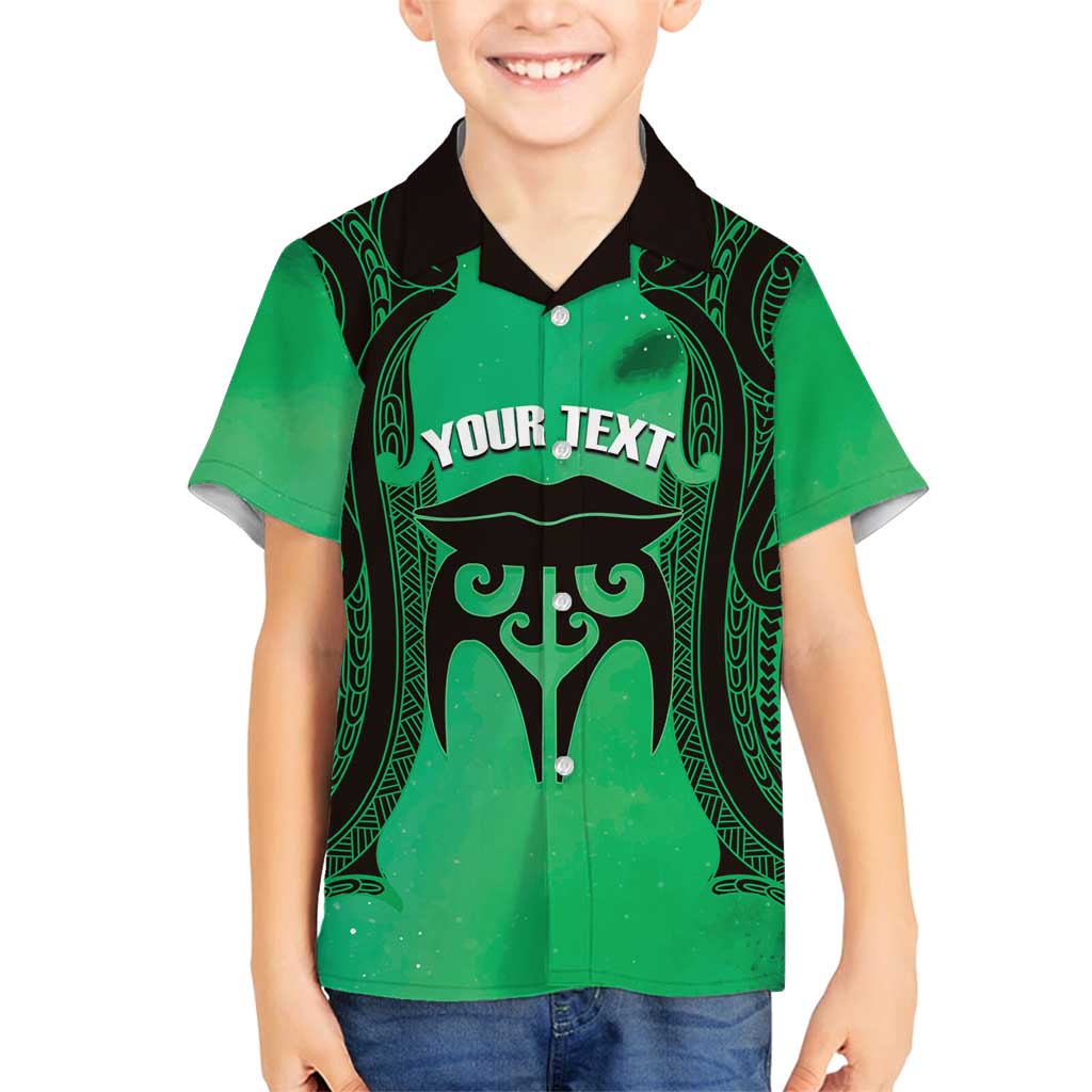 Personalised Moko Kauae New Zealand Family Matching Summer Maxi Dress and Hawaiian Shirt Maori Chin Tattoo Green - Aussie Hoodie