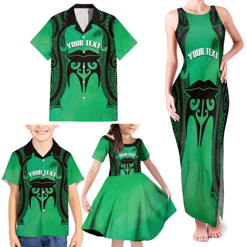 Personalised Moko Kauae New Zealand Family Matching Tank Maxi Dress and Hawaiian Shirt Maori Chin Tattoo Green - Aussie Hoodie