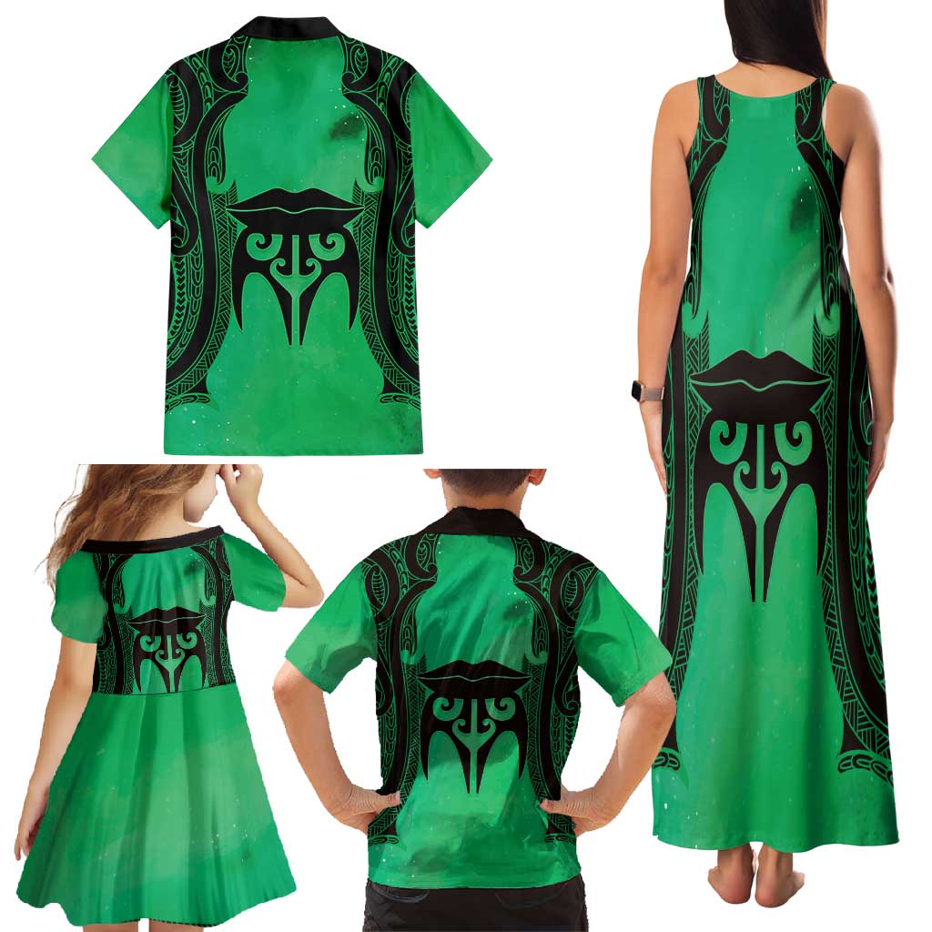 Personalised Moko Kauae New Zealand Family Matching Tank Maxi Dress and Hawaiian Shirt Maori Chin Tattoo Green - Aussie Hoodie