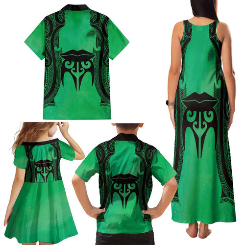Personalised Moko Kauae New Zealand Family Matching Tank Maxi Dress and Hawaiian Shirt Maori Chin Tattoo Green - Aussie Hoodie