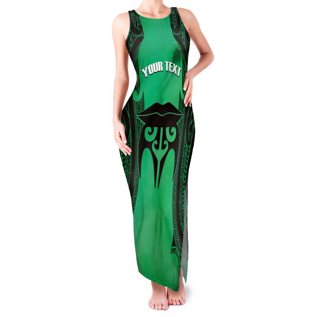 Personalised Moko Kauae New Zealand Family Matching Tank Maxi Dress and Hawaiian Shirt Maori Chin Tattoo Green - Aussie Hoodie