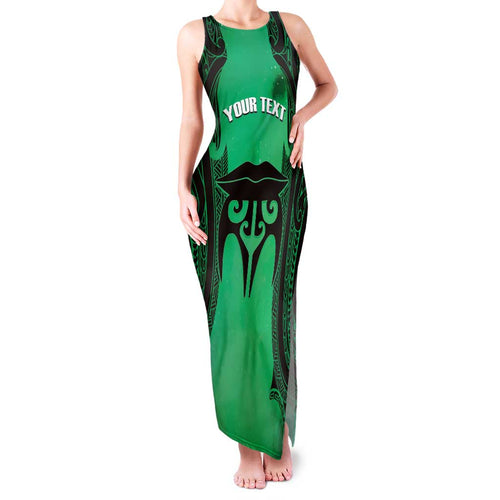 Personalised Moko Kauae New Zealand Family Matching Tank Maxi Dress and Hawaiian Shirt Maori Chin Tattoo Green - Aussie Hoodie