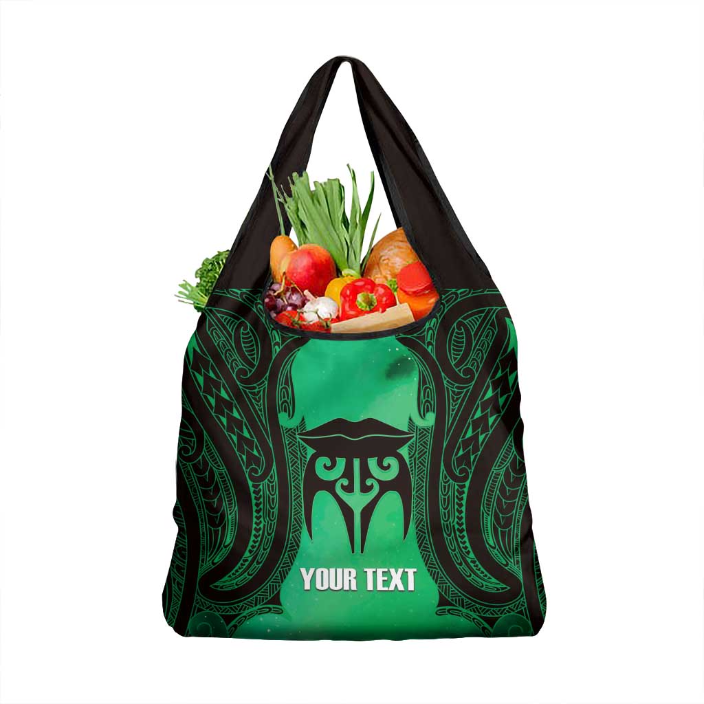 Personalised Moko Kauae New Zealand Grocery Bag Maori Chin Tattoo Green - Aussie Hoodie