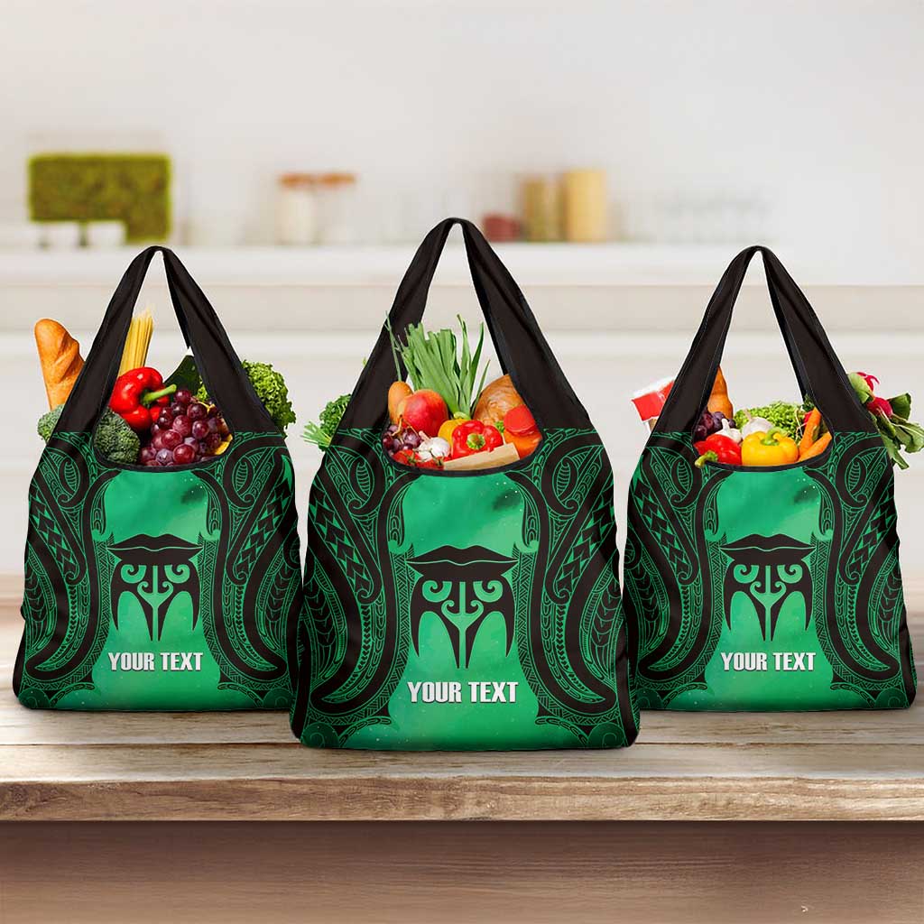 Personalised Moko Kauae New Zealand Grocery Bag Maori Chin Tattoo Green - Aussie Hoodie