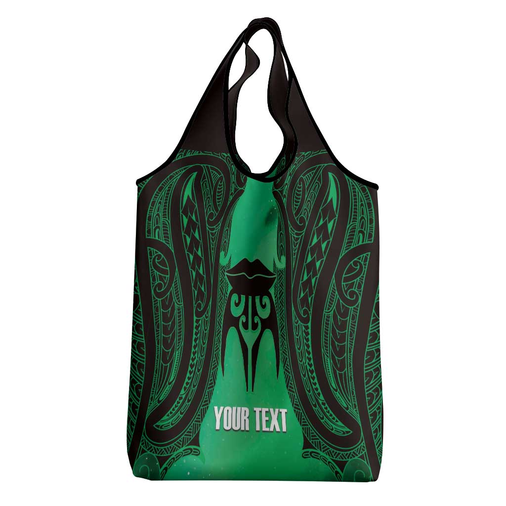 Personalised Moko Kauae New Zealand Grocery Bag Maori Chin Tattoo Green - Aussie Hoodie