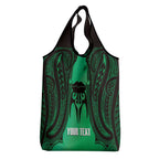 Personalised Moko Kauae New Zealand Grocery Bag Maori Chin Tattoo Green - Aussie Hoodie