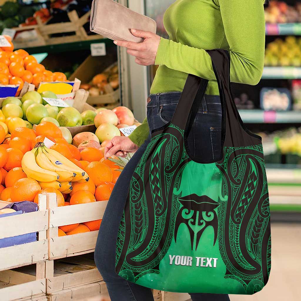 Personalised Moko Kauae New Zealand Grocery Bag Maori Chin Tattoo Green - Aussie Hoodie