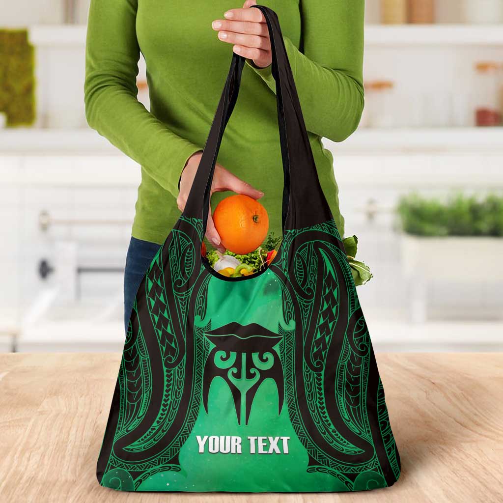 Personalised Moko Kauae New Zealand Grocery Bag Maori Chin Tattoo Green - Aussie Hoodie
