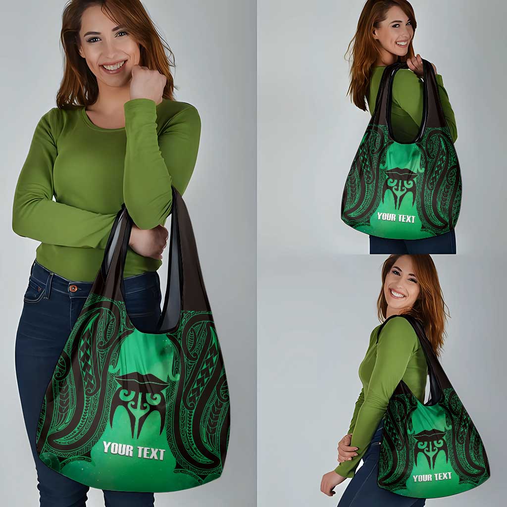Personalised Moko Kauae New Zealand Grocery Bag Maori Chin Tattoo Green - Aussie Hoodie