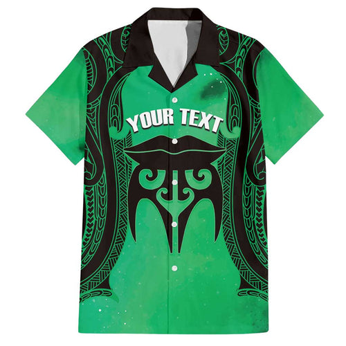 Personalised Moko Kauae New Zealand Hawaiian Shirt Maori Chin Tattoo Green - Aussie Hoodie