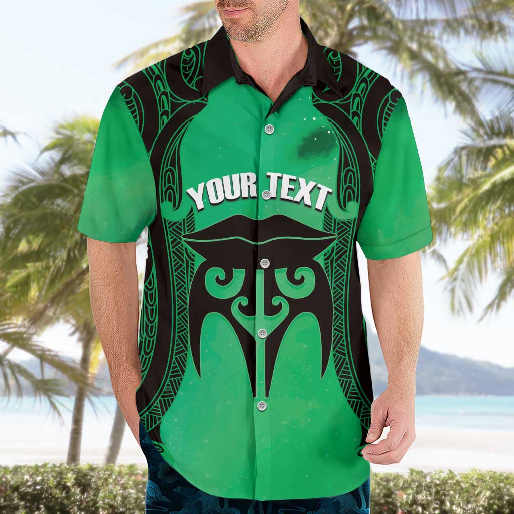 Personalised Moko Kauae New Zealand Hawaiian Shirt Maori Chin Tattoo Green - Aussie Hoodie