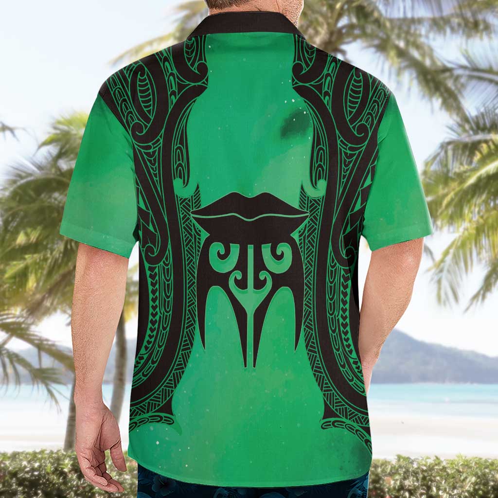Personalised Moko Kauae New Zealand Hawaiian Shirt Maori Chin Tattoo Green - Aussie Hoodie
