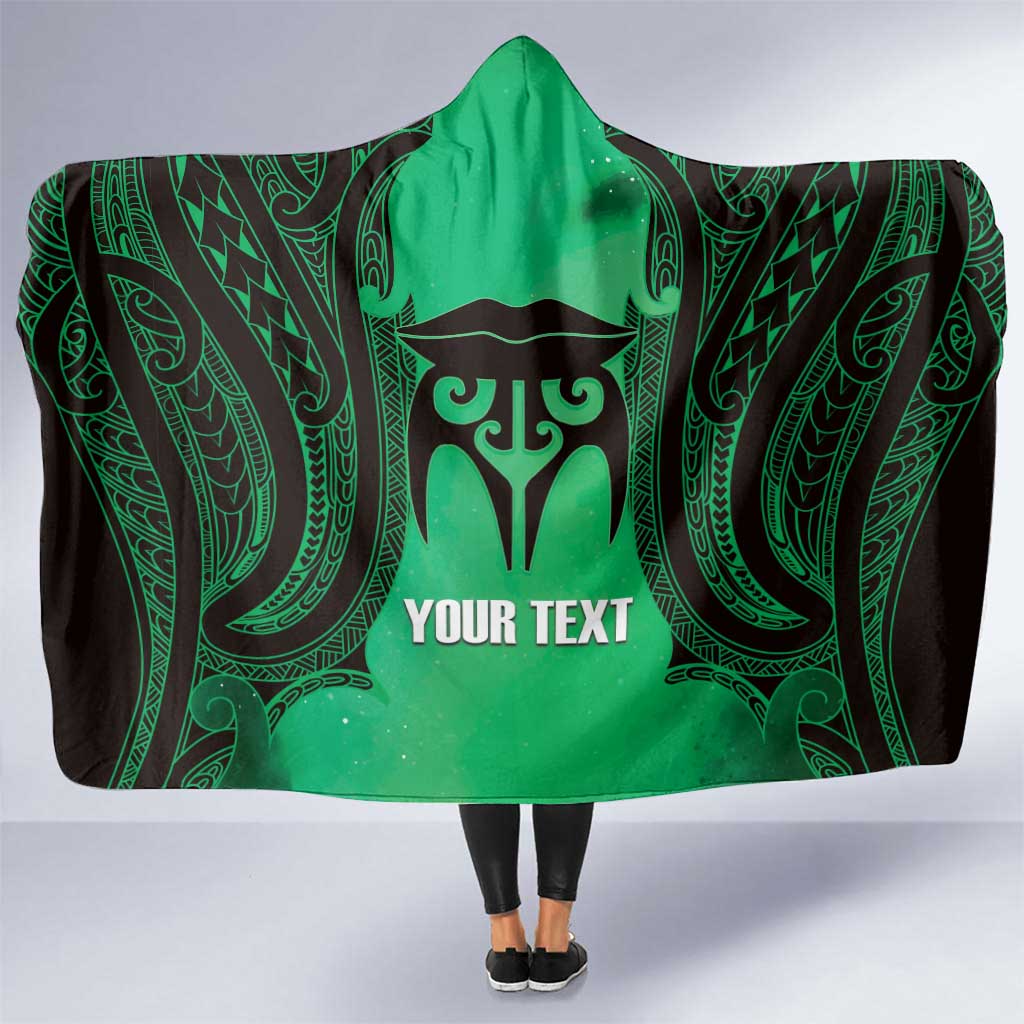Personalised Moko Kauae New Zealand Hooded Blanket Maori Chin Tattoo Green - Aussie Hoodie
