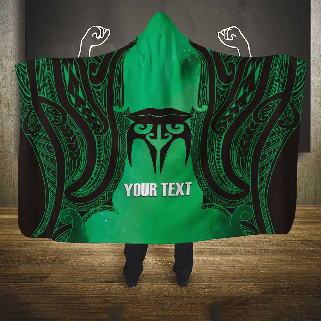 Personalised Moko Kauae New Zealand Hooded Blanket Maori Chin Tattoo Green - Aussie Hoodie