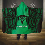 Personalised Moko Kauae New Zealand Hooded Blanket Maori Chin Tattoo Green - Aussie Hoodie