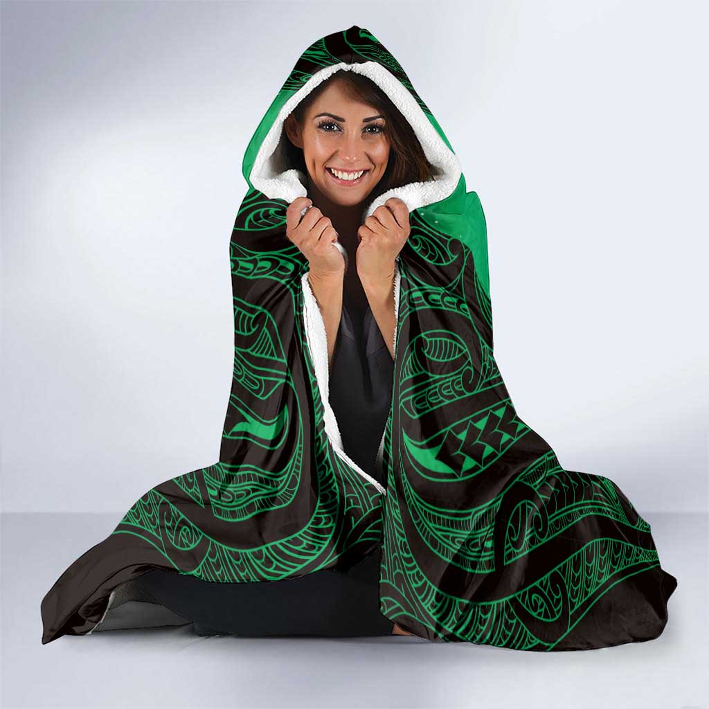 Personalised Moko Kauae New Zealand Hooded Blanket Maori Chin Tattoo Green - Aussie Hoodie