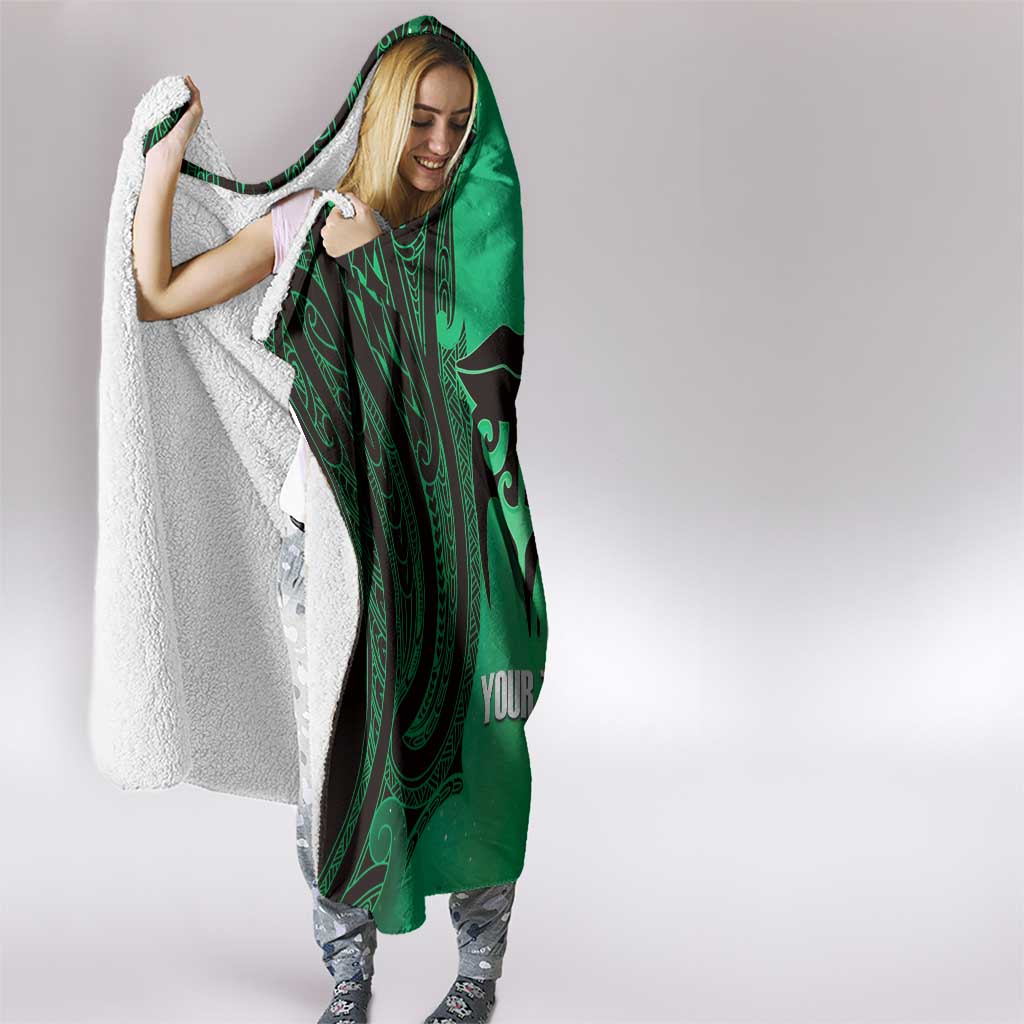 Personalised Moko Kauae New Zealand Hooded Blanket Maori Chin Tattoo Green - Aussie Hoodie