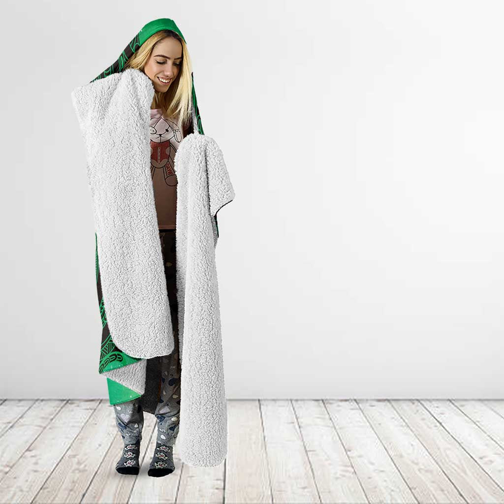 Personalised Moko Kauae New Zealand Hooded Blanket Maori Chin Tattoo Green - Aussie Hoodie