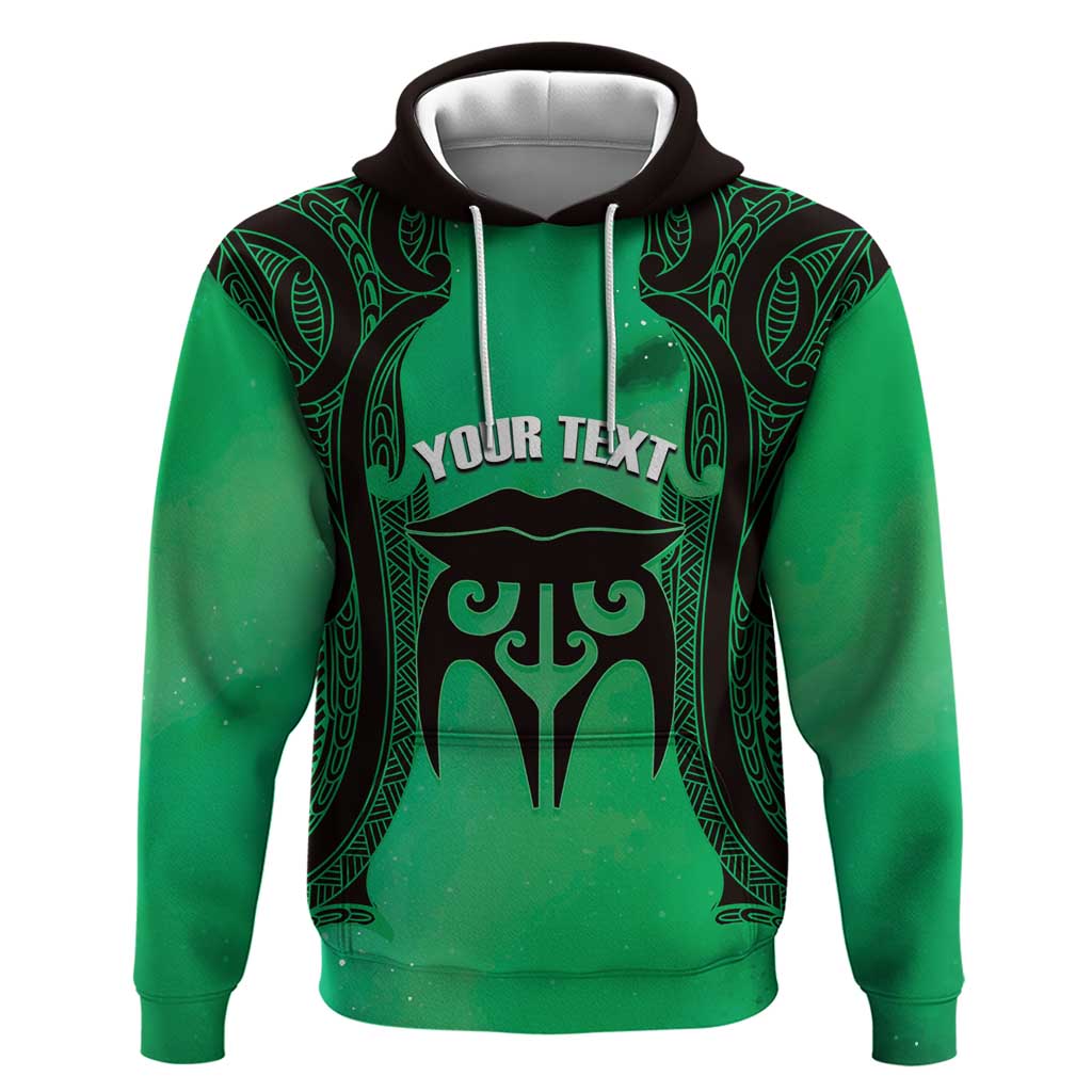 Personalised Moko Kauae New Zealand Hoodie Maori Chin Tattoo Green - Aussie Hoodie