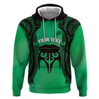 Personalised Moko Kauae New Zealand Hoodie Maori Chin Tattoo Green - Aussie Hoodie