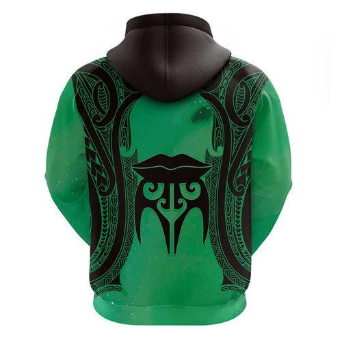 Personalised Moko Kauae New Zealand Hoodie Maori Chin Tattoo Green - Aussie Hoodie