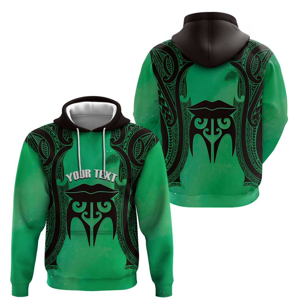 Personalised Moko Kauae New Zealand Hoodie Maori Chin Tattoo Green - Aussie Hoodie