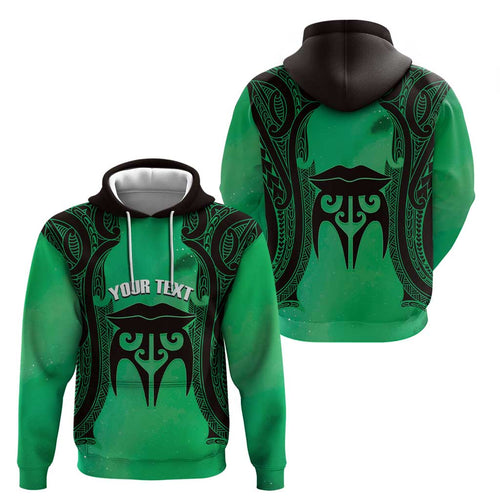 Personalised Moko Kauae New Zealand Hoodie Maori Chin Tattoo Green - Aussie Hoodie