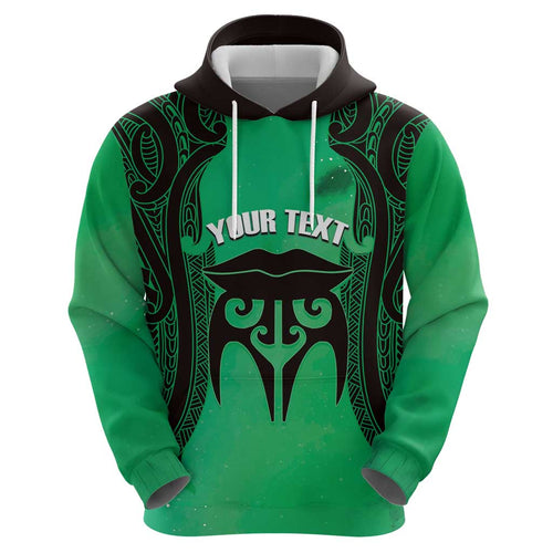 Personalised Moko Kauae New Zealand Hoodie Maori Chin Tattoo Green - Aussie Hoodie