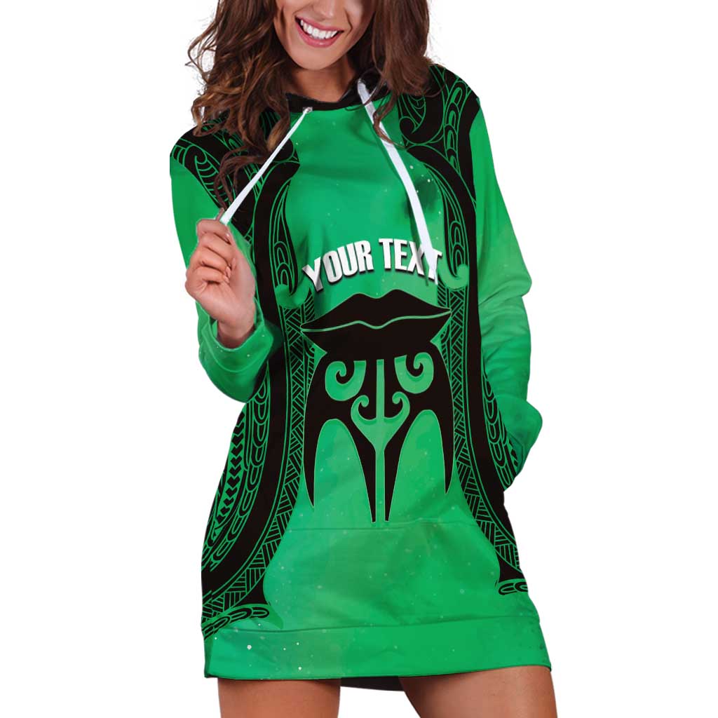 Personalised Moko Kauae New Zealand Hoodie Dress Maori Chin Tattoo Green - Aussie Hoodie