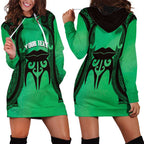 Personalised Moko Kauae New Zealand Hoodie Dress Maori Chin Tattoo Green - Aussie Hoodie