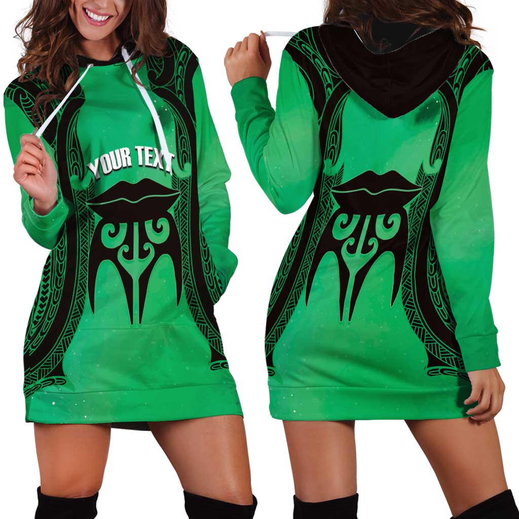 Personalised Moko Kauae New Zealand Hoodie Dress Maori Chin Tattoo Green - Aussie Hoodie
