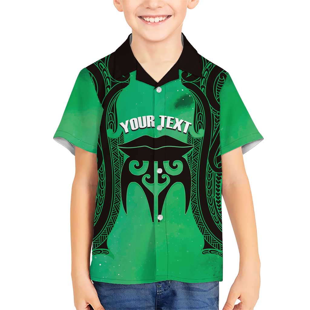 Personalised Moko Kauae New Zealand Kid Hawaiian Shirt Maori Chin Tattoo Green - Aussie Hoodie