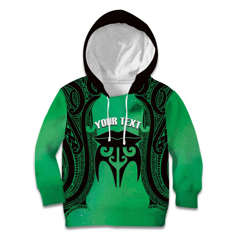 Personalised Moko Kauae New Zealand Kid Hoodie Maori Chin Tattoo Green - Aussie Hoodie